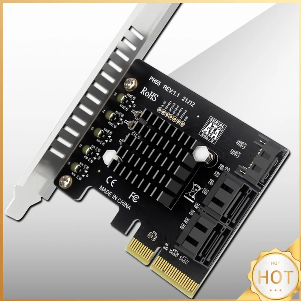 PCIe To 5-Port SATA3.0 Expansion Card Jmb585 Chip PCIe SATA Card　PCIe X4 to SATA3.0 Expansion Adapter Card for Desktop PC