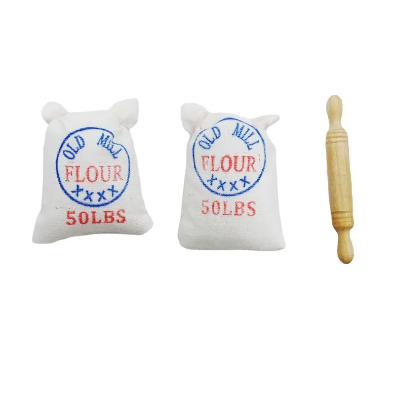 1:12 Miniature Kitchen Utensils Set Includes Flour Bag and Rolling Pin Figurine