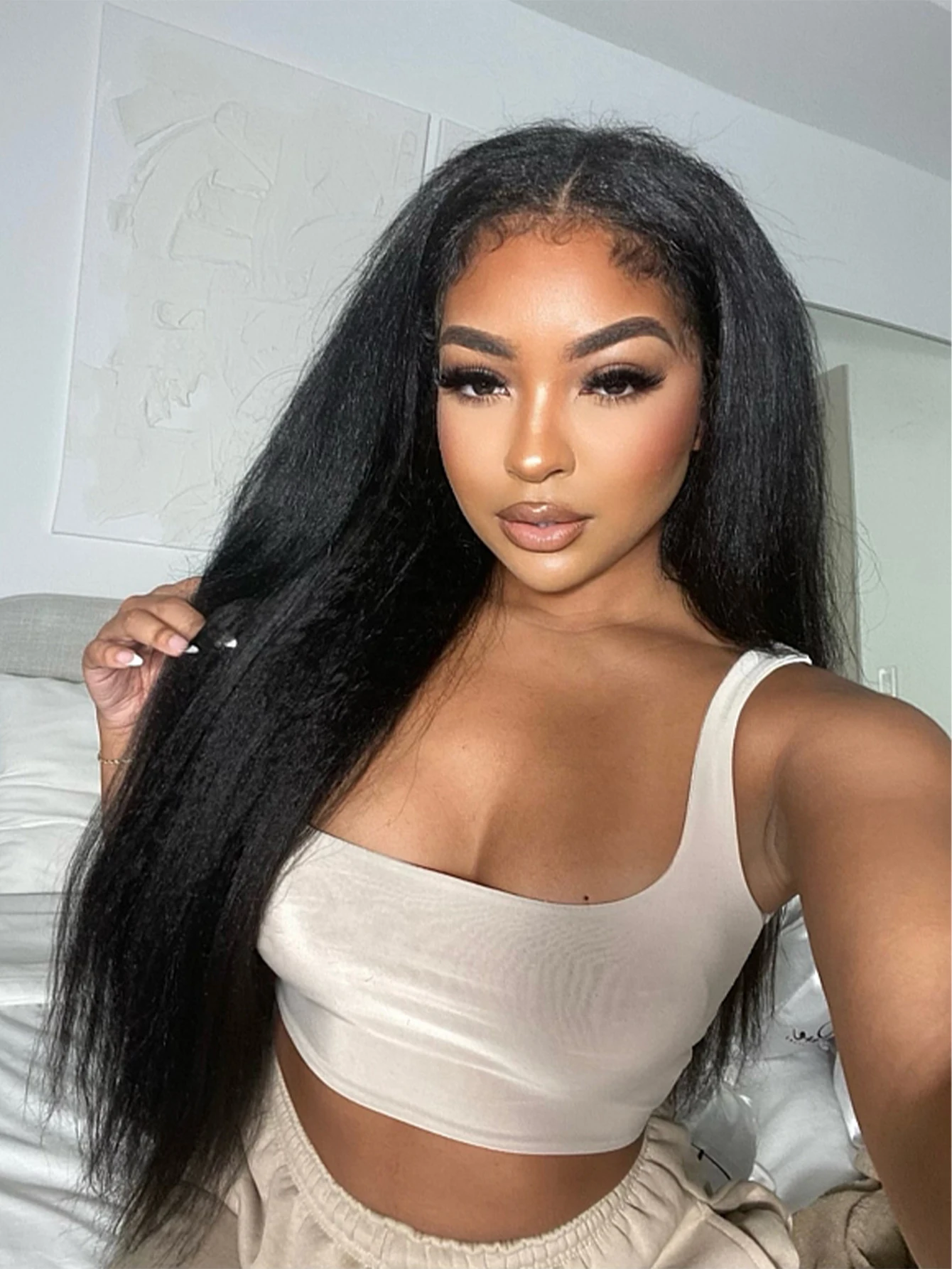 

250 Density Wear And Go Glueless Wigs Human Hair Pre Plucked Kinky Straight Lace Front Wigs Human Hair No Glue 4X4 HD Lace