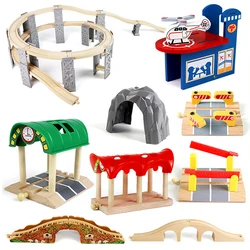 Wooden Track Accessories Beech Wood Railway Train Track Bridge Station Parts fit For All Brands Wooden Tracks Toys For Kids