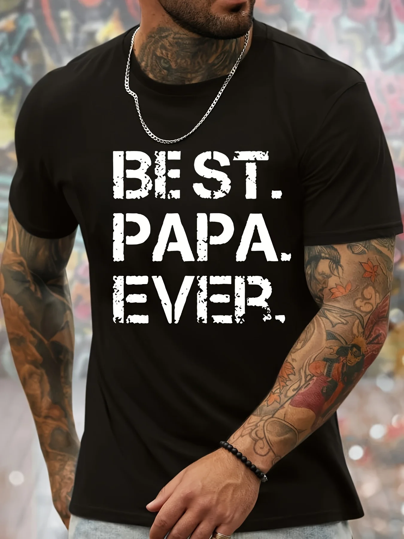 

Best Papa Ever Graphic Men's Short Sleeve T-shirt, Comfy Stretchy Trendy Tees For Summer, Casual Daily Style Fashion Clothing