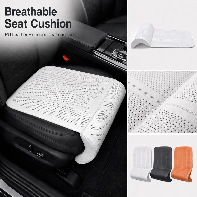Universal Car Seat Cushion Breathable PU Leather Seat Cover Front Seat Protector Pad With Leg Support For Car SUV Truck Auto