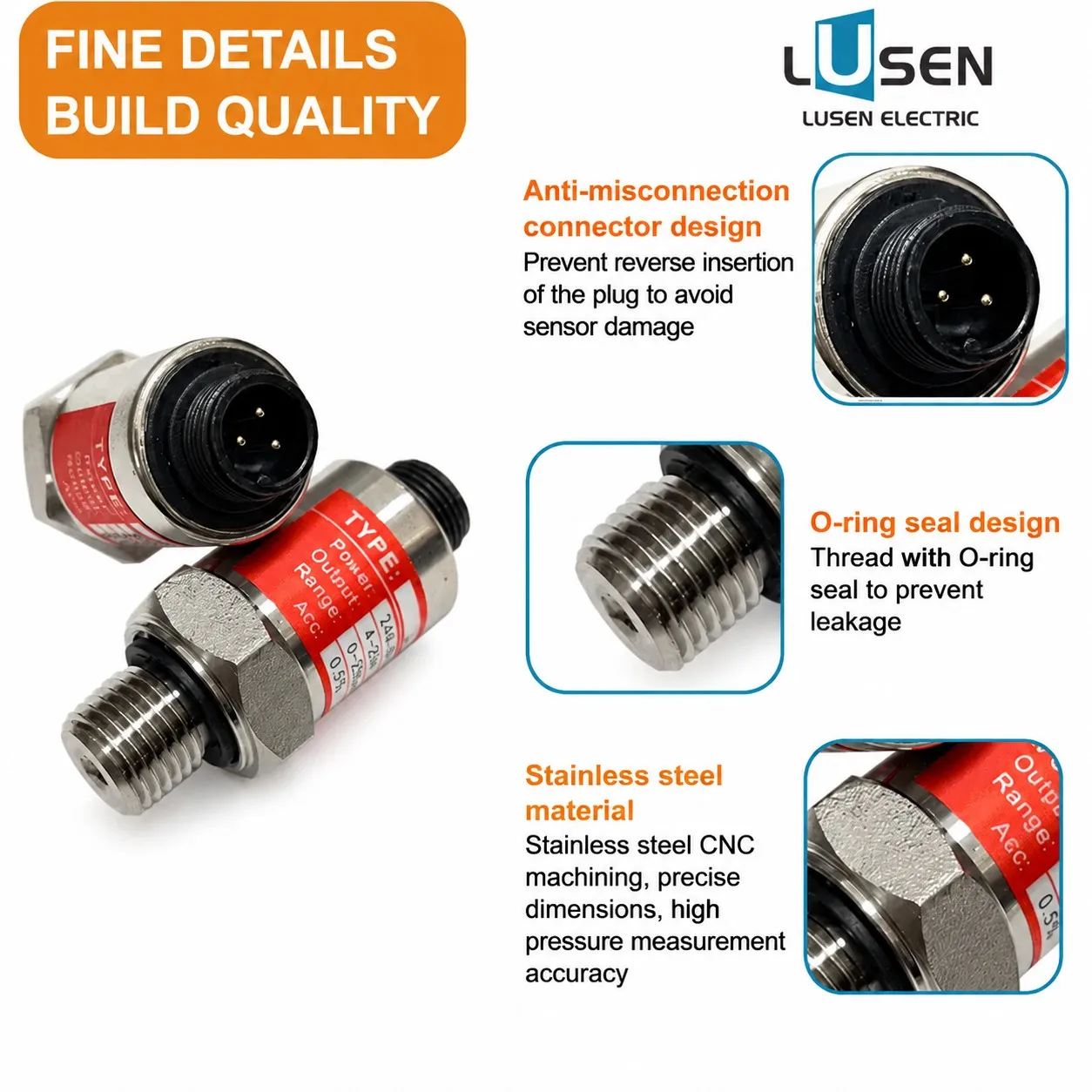 PT-506 IP68 Pressure Transducer Cable Pressure Transmitter Water Gas Hydraulic Sensor 0-10Bar/0-16Bar/0-25Bar 4-20mA G1/4