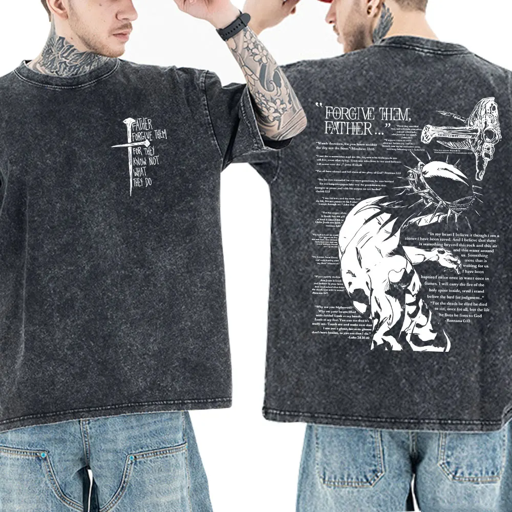 Jesus Christian Vintage Washed T-shirt Men Women Gothic Fashion Oversized Short Sleeves T Shirts Streetwear Religious Tee Shirt