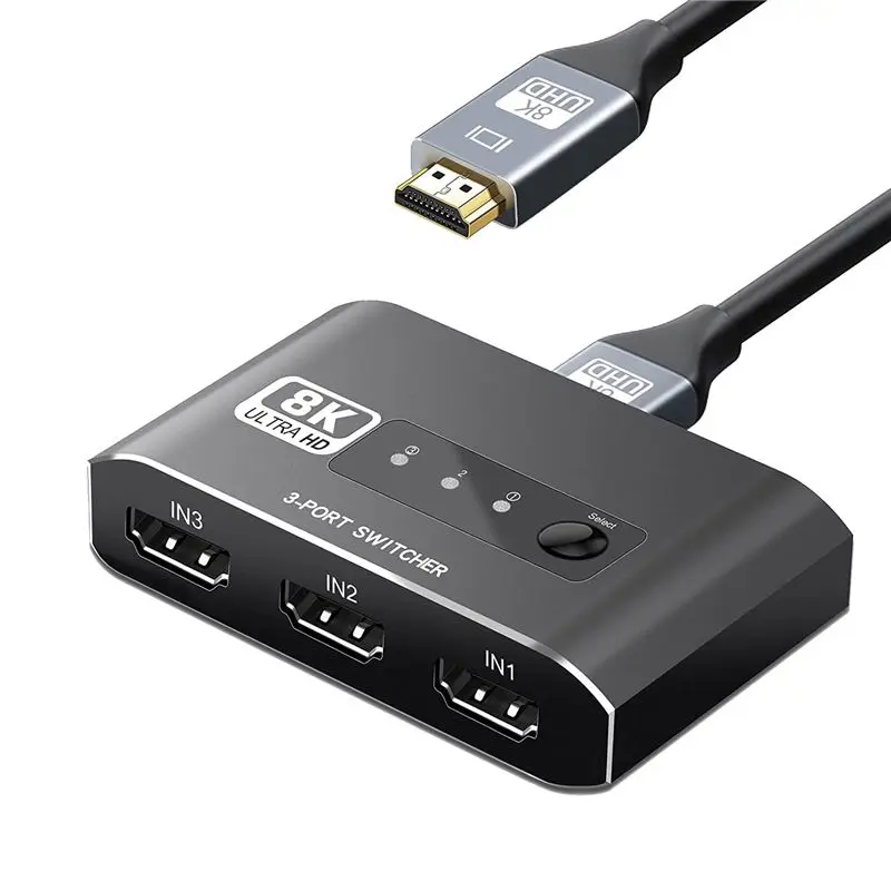 T28C 3 in 1 Out HDMI-Compatible Switcher Selector, Supports 4K@120Hz HD HDMI-Compatible Selector Switcher for Game Consoles