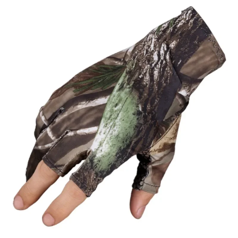 Summer Fingerless Anti-Skid Fishing Cycling Gloves Waterproof Bionic Camouflage Hunting Gloves Polyester Breathable Thin Gloves