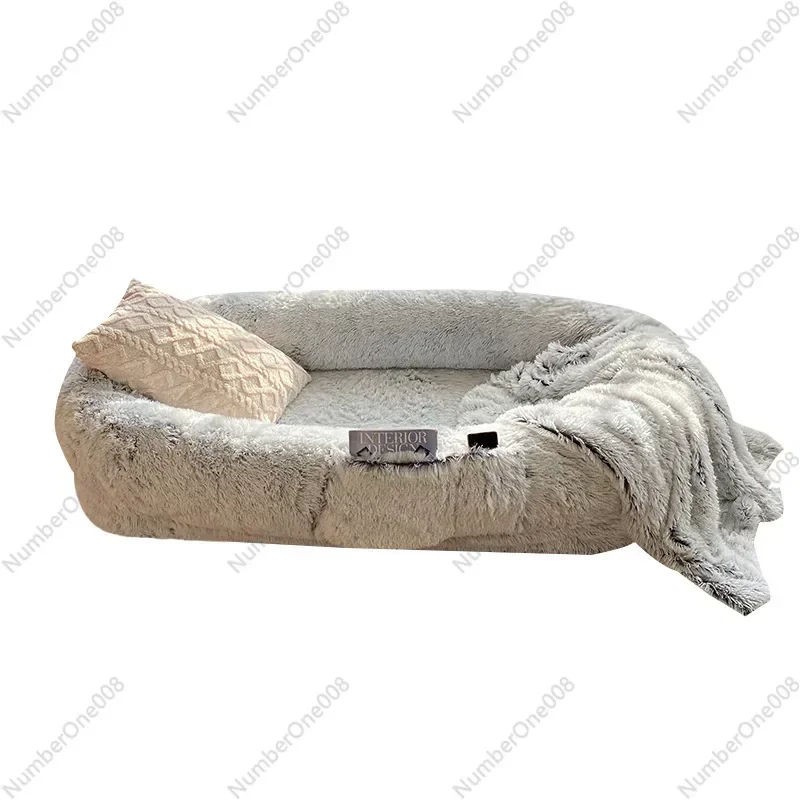 185x120x30cm/165x100x25cm Long Plush Big Dog Bed Also As Human Sofa Popular Large One-person Sofa Adult Elliptical Pet Bed Nest