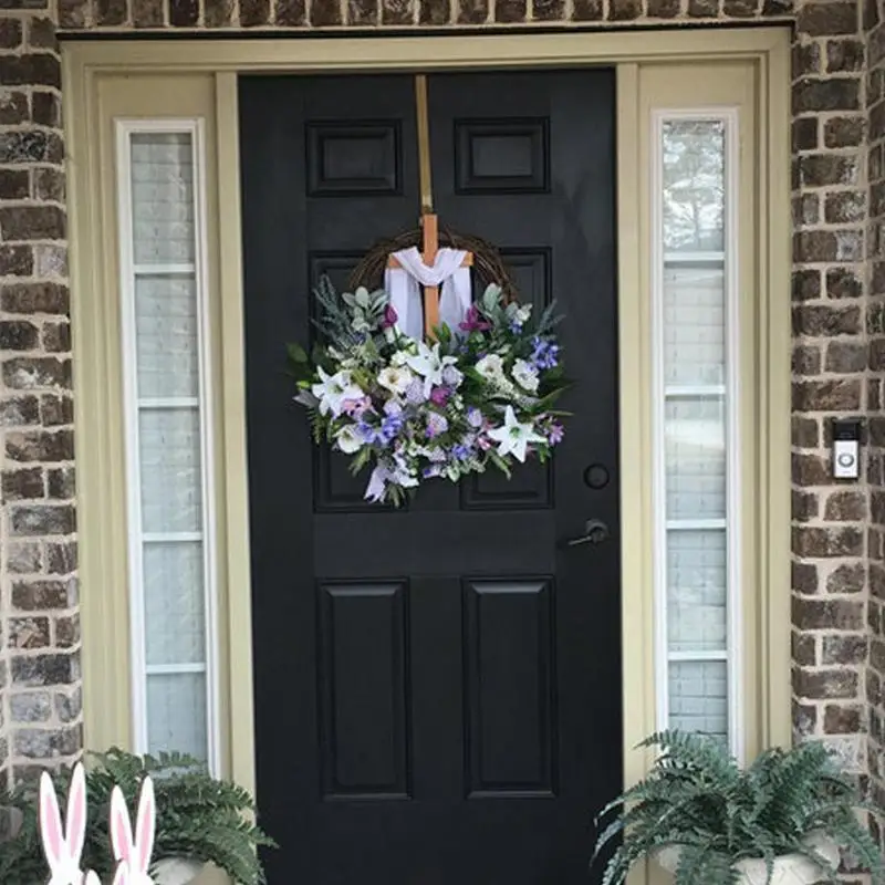 

Artificial Flowers Scarf Wreath For The Front Door Easter Wreath Cross Decoration 2024 Easter Welcome Wreath Ornaments For Homes