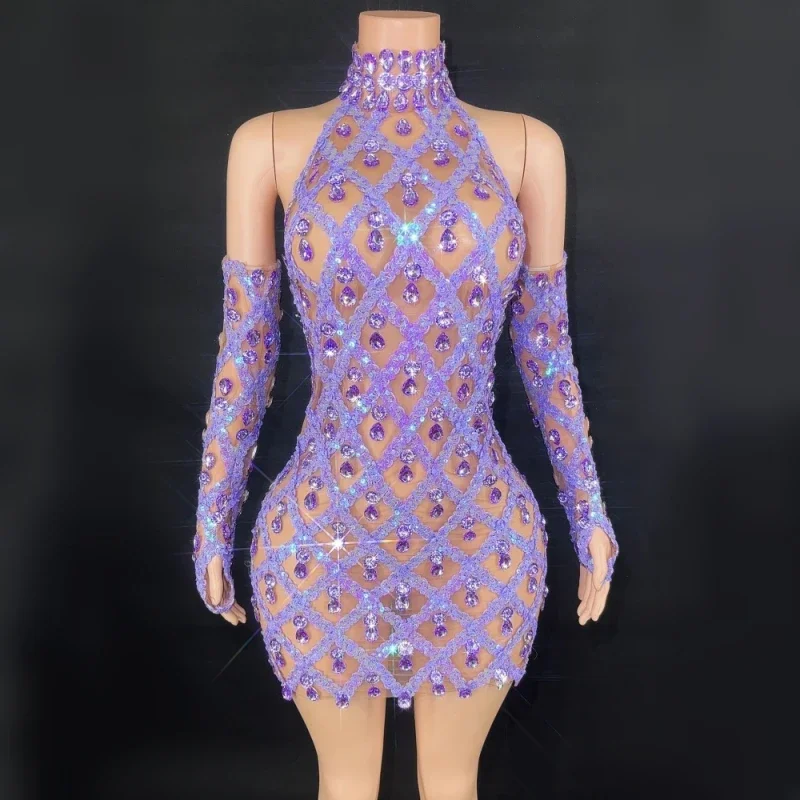 

High Quality Sparkling Rainestone Sexy Bodycon Mini Dress Birthday Celebrate Evening Party Dress