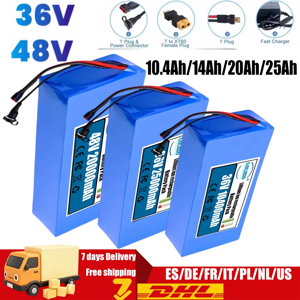 

36V 48V 25Ah 18650 Lithium Battery Pack Built-in BMS For 500-1500W electrical machinery motorcycle electric battery +charger.