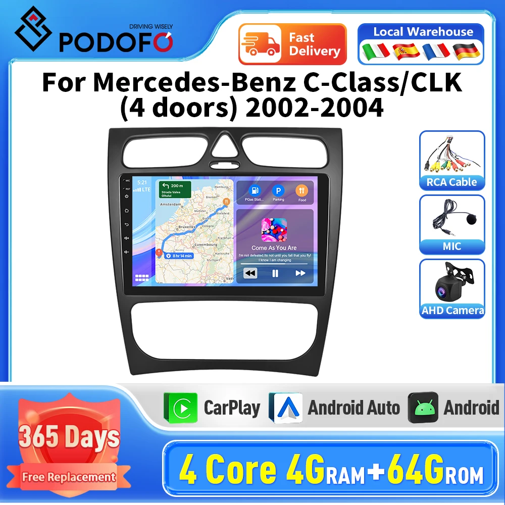 Podofo Android car intelligent systems For Mercedes Benz C Class CLK Class 2002-2004 Auto Stereo No DVD Head Unit