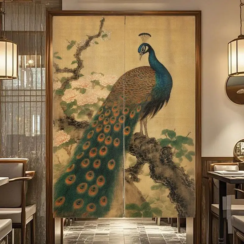 VIKAMA Ink Plum Magpie Noren Curtain Chinese Style Fabric Room Divider Kitchen Door Curtain Tea House Home Decor