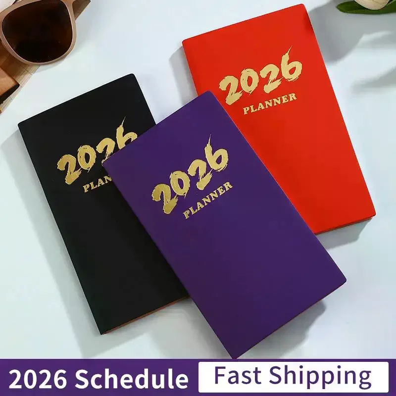 A6 Specification 2026 English Calendar Book, 64 Sheets 128 Page Leather Calendar Book, 365 Day Daily Plan Book