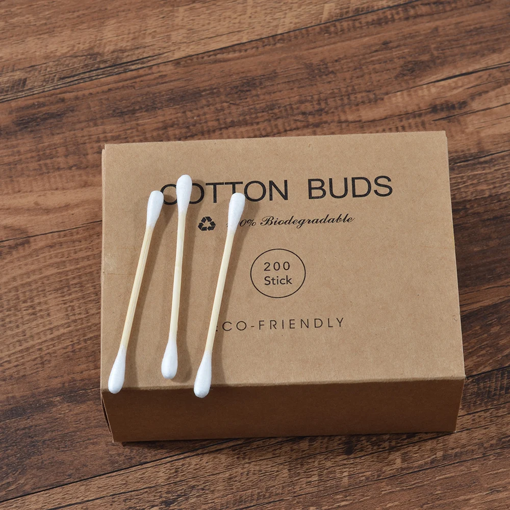 Plastic-Free 200Pcs/Box Double Head Bamboo Cotton Buds Adults Makeup Cotton Swab Wood Sticks Nose Ears Cleaning Health Care Tool