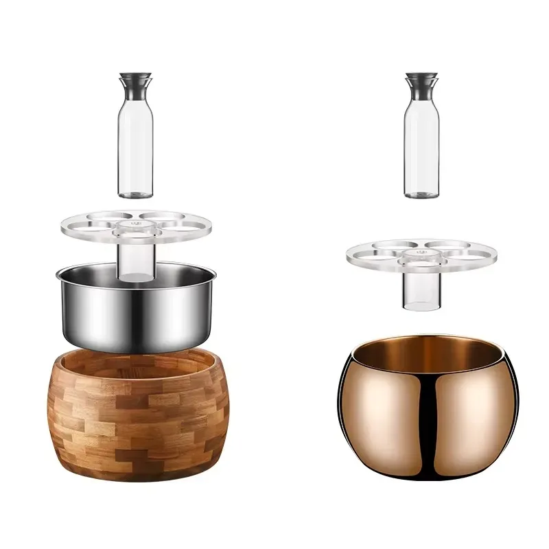 6.5L Silver Juice Dispenser Set Stainless Steel Beverage Bottle with 5 Glass Bottles for Hotel Buffet Party Catering