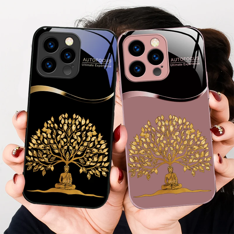 Golden Wealth TreeFor iPhone 16 Plus 15 14 13 12 Mini 11 Pro Max X XS XR 7 8 Plus 2022 Tempered Glass Phone Case