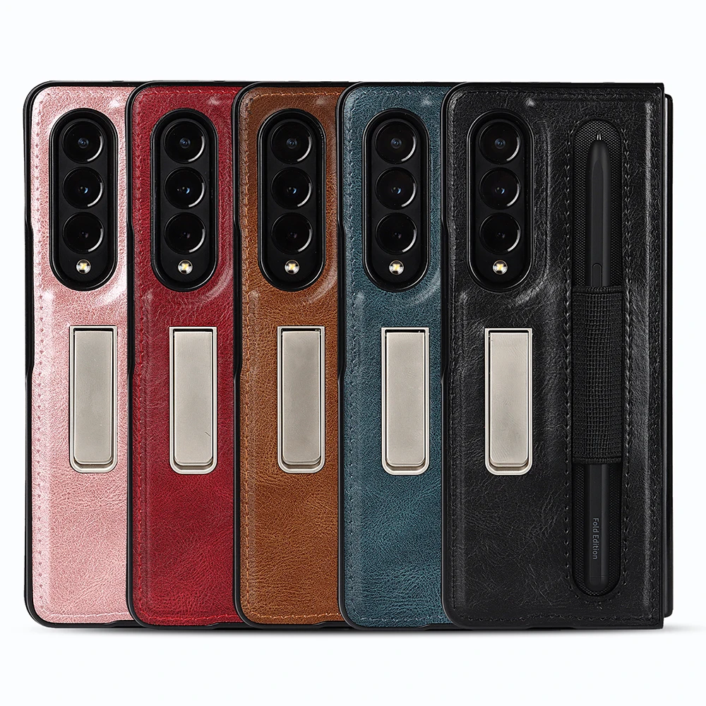 Crazy Horse Pattern PU Case for Samsung Galaxy Z Fold 4 Fold 3 Phone Cases For Fold4 Fold3 Anti-fall Stand with S Pen Slot Shell