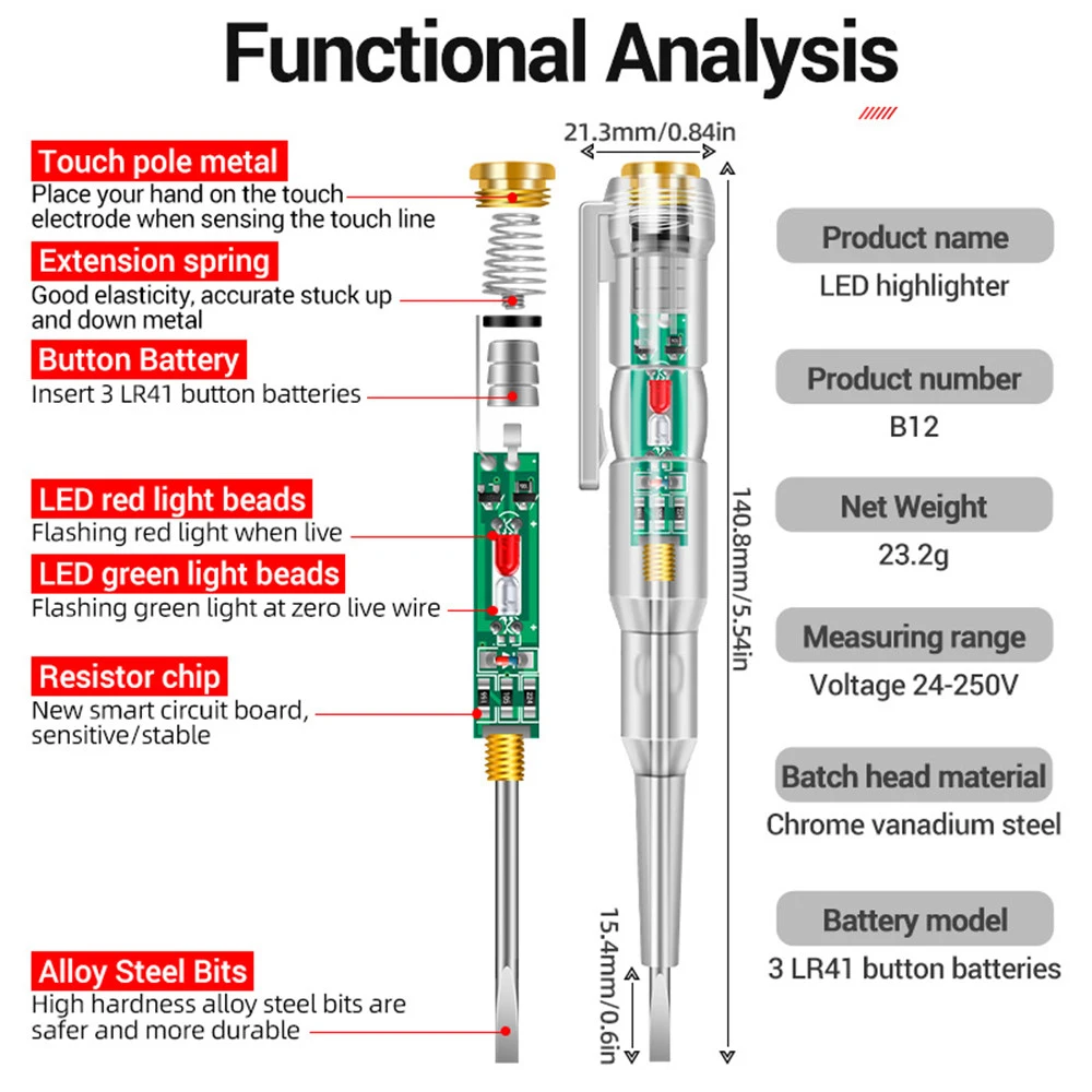 Probador de voltaje inteligente, bolígrafo con Detector de potencia de inducción LDE, destornillador eléctrico, indicador de circuito, 1/2/3 Uds.