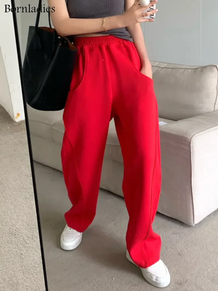 Bornladies Loose Sweatpants  2022 Autumn Women Red Sport Pants High Waist Loose Trouser Female Fashion Streetwear Straight Pants