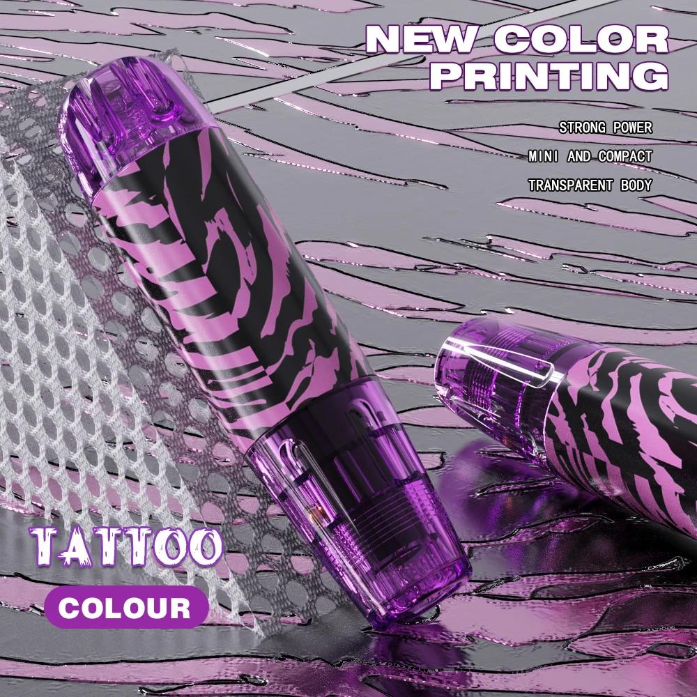 Набор ручек для татуировки Gold Plume — фиолетовая ручка для татуировки с 10 иглами, 8 цветов чернил, набор тату-машинки с беспроводным источником питания для татуировки и профессиональными принадлежностями для татуировки, набор тату-пистолетов для начинающих, Tm-74