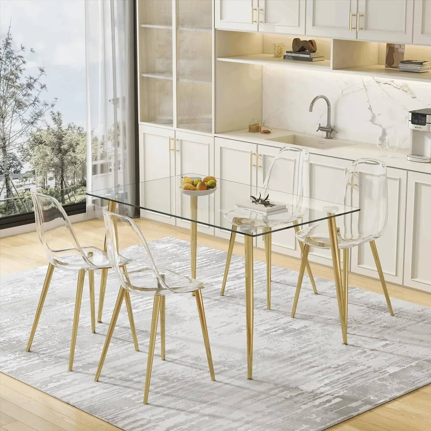 51 inch Glass Dining Table Set for 4, Dining Table