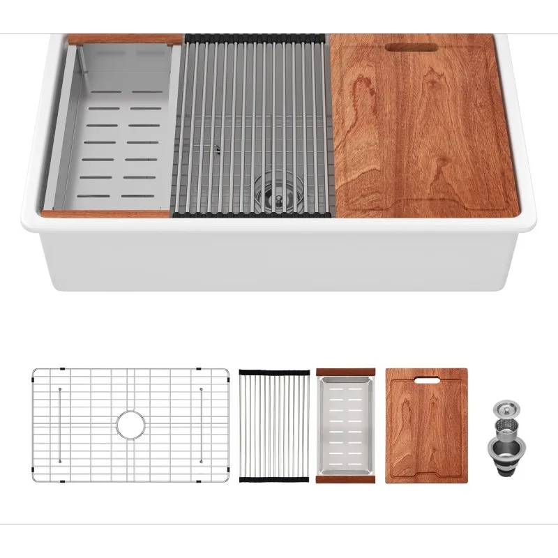 Single Bowl Farmhouse Workstation Kitchen Sink Porcelain White Undermount  Ceramic Farmhouse Sink cxl