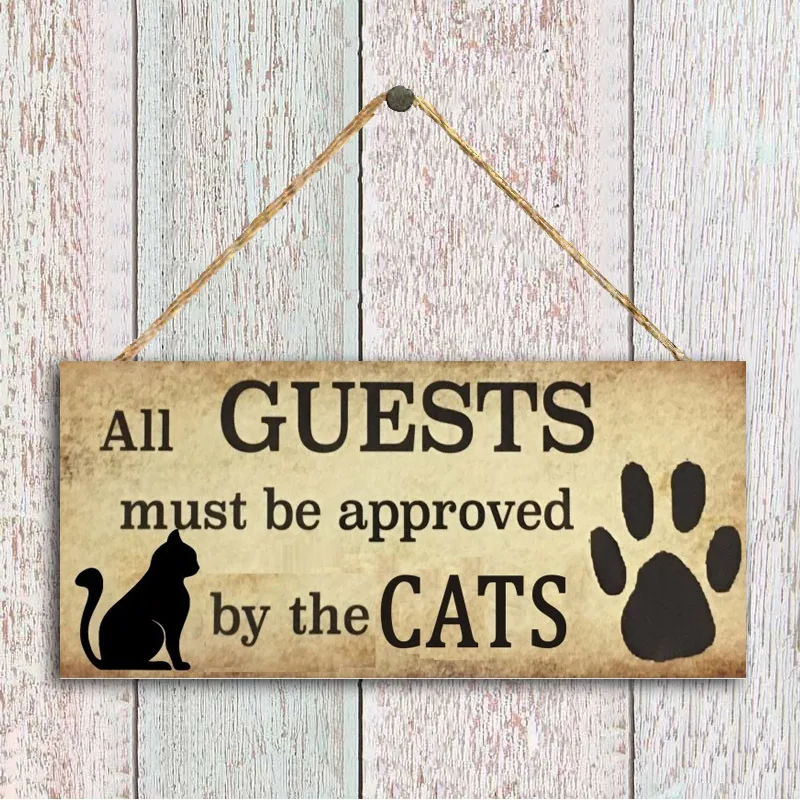 10x20cm Cute Wooden Cat Sign Hanging Plaque Wood Pendant Plates For Pet House Door Wall Decor Garden Yard Café Decoration