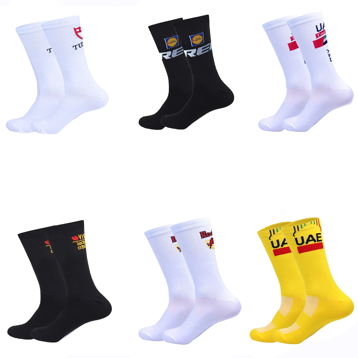 New White UAE Cycling Socks Team 2027 TrekkSoccer Socks Cushioned Breathable Running Yoga Basketball Bike Sports Grip Socks
