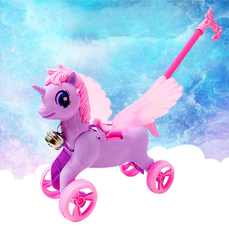 Cartoon Cute Hand Push Pegasus Children House Sound Cartoon Pegasus Stroller Toy Parent-child Interaction Early Education Walker