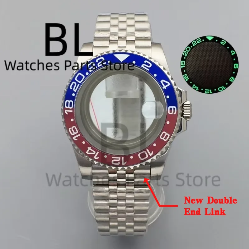 

BLIGER 40mm Watch Case New End Link Luminous Blue Red Bezel Sapphire Glass Fit NH34NH35NH36 ETA2824PT5000 Miyota DG3804 Movement