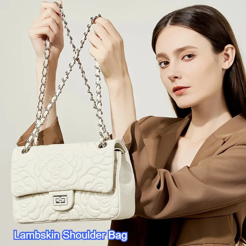 Top Grain Highland Lambskin Shoulder Bag Genuine Leather Quilted Crossbody Purse Luxury Designer Chain Strap High Quality Tote