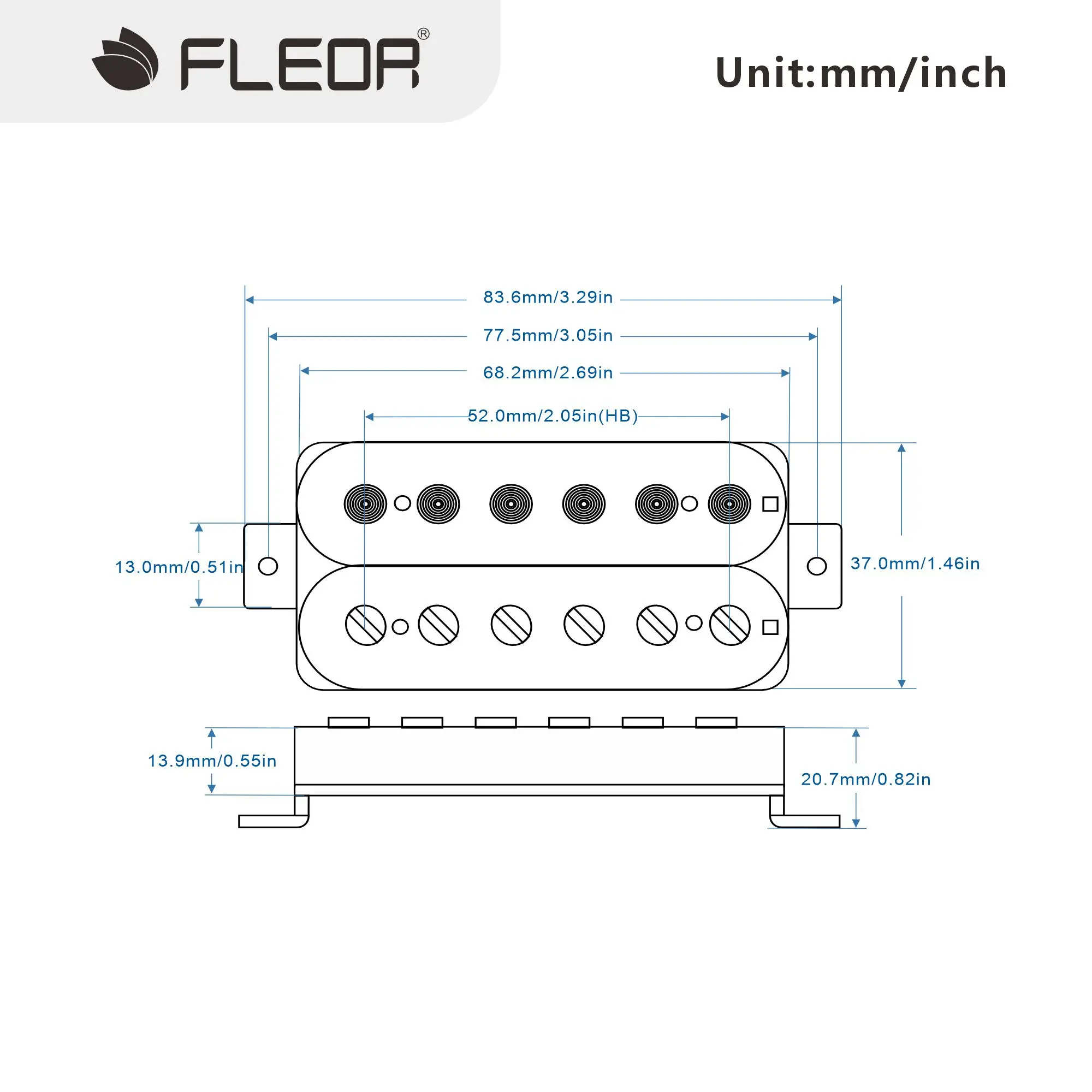FLEOR Guitar Pickups Set Alnico 5 Mini Dual Rails Humbuckers and Zebra Humbucker