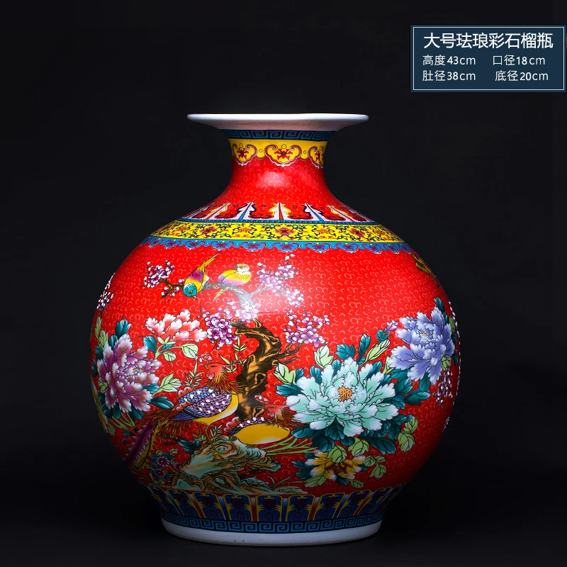 c13-ceramic vase home living room Bogu frame flower arrangement wine cabinet antique enamel color decoration