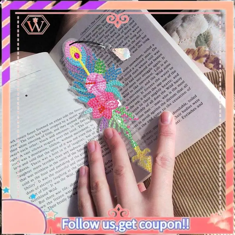 Upgraded 6 Pcs Diamond Paint Bookmarks Kit Art 5D DIY Feather Rhinestones Bookmark For Adults Kids Bookmarks For Craft School