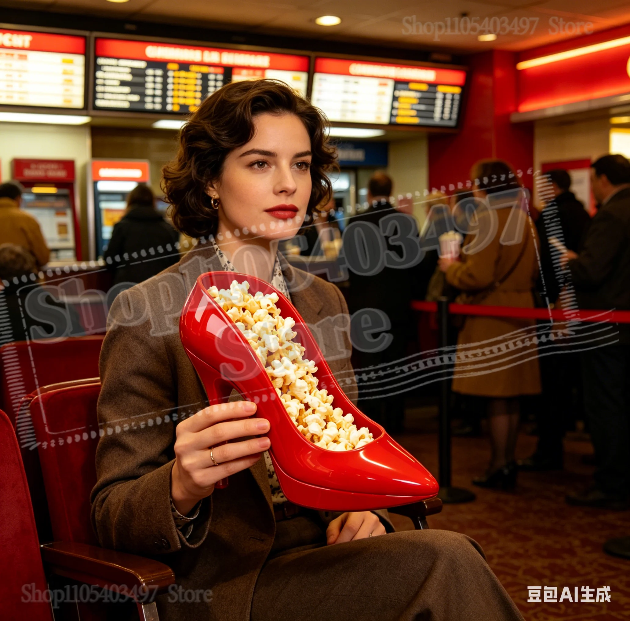 Movie Queen 2 Themed Red High Heel Popcorn Bucket Red Retro Boston Bag Popcorn Bucket  Collectible Snack Bowl for Fans