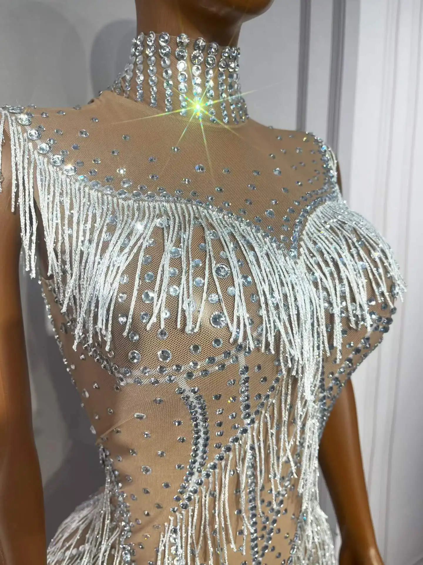 Sexy Elegant Designed Twinkling Rhinestones Tassels High Split Dress Party Evening Exquisite Gown Red carpet Show Stage Wear view 5