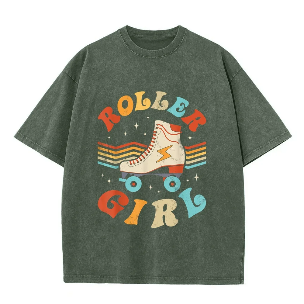 Roller Girl Skater Skating Retro Vintage 70s 80s Skates Cute T-Shirt Graphic T Shirts Tops Extended Size Women Humor Shirt Men