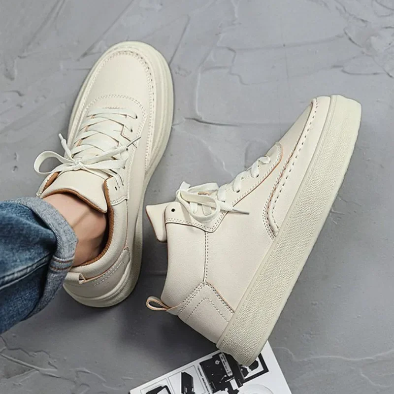 

Модные универсальные весенне-осенние белые кроссовки на платформе со шнуровкой среднего размера из мягкой кожи, дышащие, с защитой от запаха, молодежные, студенческие, повседневные