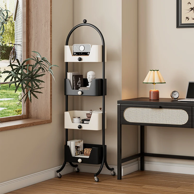

Movable bookshelf, bedroom, living room, household floor-to-ceiling rotating shelf, children's toy snack rack, small bookcase by