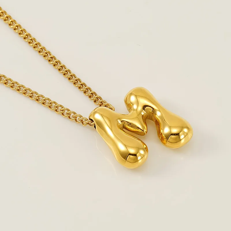 18k Gold Bubble Letter Pendant Stainless Steel 26 A-Z Initials Necklace For Women Name Accessories  Gift