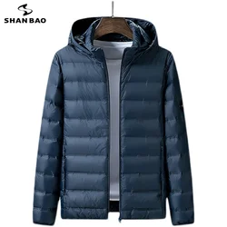 SHAN BAO 2022 autumn winter brand hat detachable fashion loose down jacket classic men's lightweight warm plus size down coat