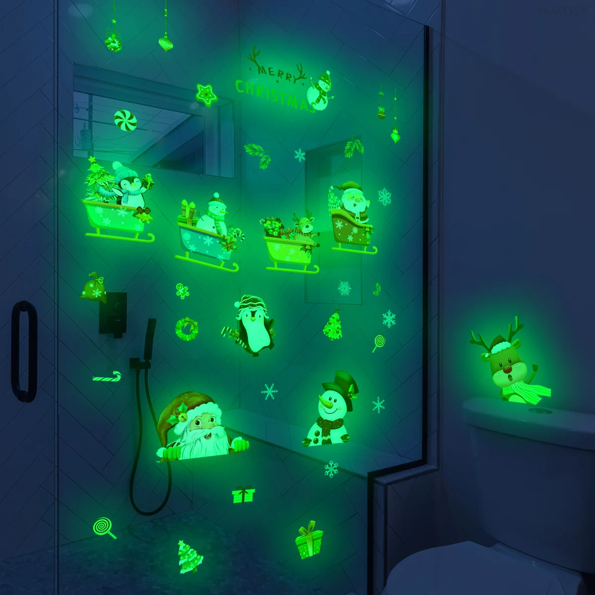 Glow-in-the-Dark Christmas Wall Decals - Santa Claus Stickers for Festive Home Decor