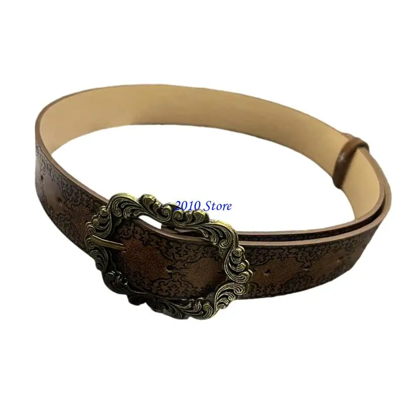 حزام F3MF Edgy Buckles حزام ناعم من الجلد الصناعي باللون البني، حزام منقوش فريد من نوعه، إكسسوار للجنسين قابل للتعديل للملابس #4