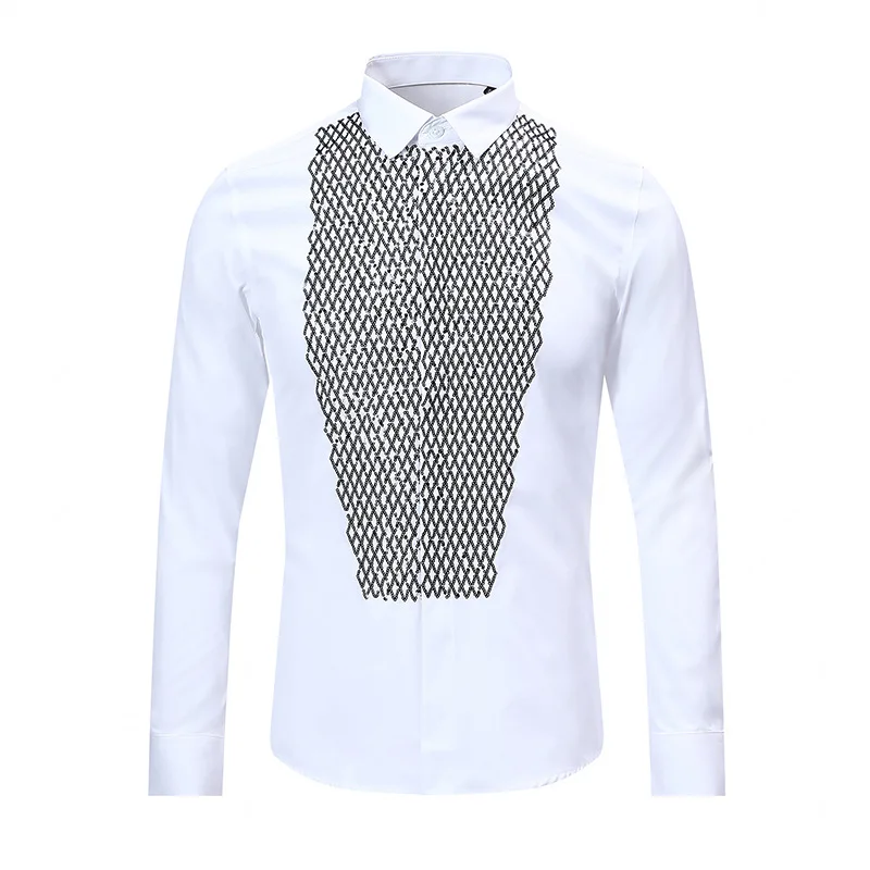 Brand Sequins Shirts Men Cotton Long Sleeve Slim Business Formal Dress Shirt Star Stage Social Party Blouse Men Clothing 2024