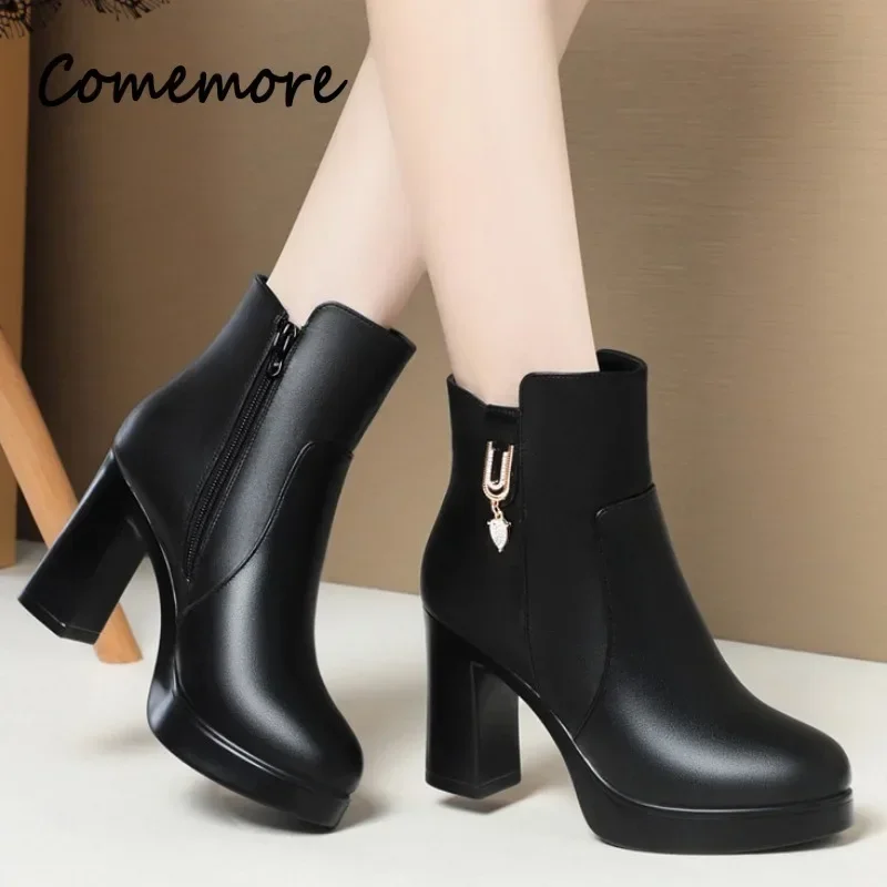 Comemore Ladies Strip Pole Dance Goth Stripper Platform Shoes 2023 Autumn Luxury Black Super High Heel Ankle Boots for Women 39