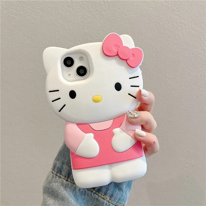 Kawaii Pink Hello Kitty For iPhone 16 15 14 13 12 11 Pro Plus mini Max Xs XR 6 7 8 SE Silicone Soft Cover Case