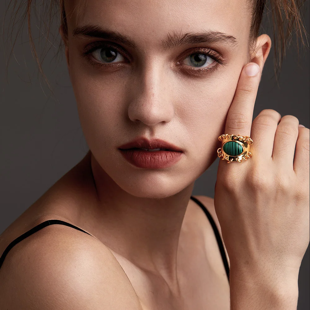 

ENFASHION Punk Natural Stone Rings For Women Gold Color Ring Charm 2021 Fashion Jewelry Party Anillos Mujer Birthday Office 4105