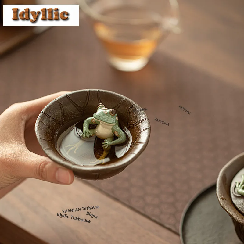 

70ml Crude Pottery Frog Fun Teacup Zen Tea Bowl Water Jug Tea-tasting Smelling Cup Jianzhan Master Cups Chinese Tea Tableware