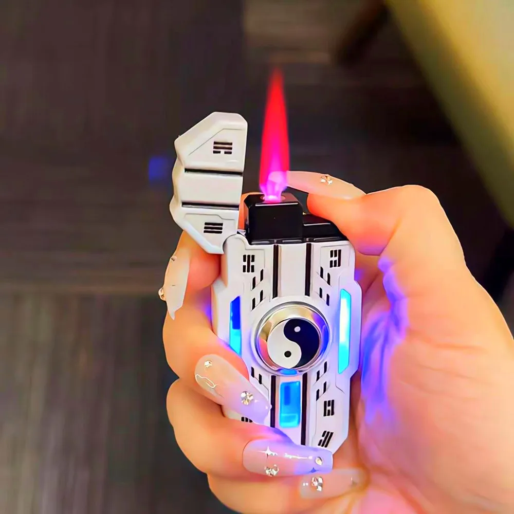 Tide Play Lighter Mechanical Rotatable Windproof Red Flame Butane Torch Lighter Gyro Design Luminous Gift for Boyfriends