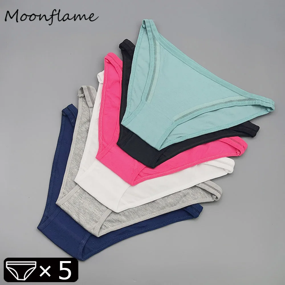 

Moonflame 5PCS New Arrival Underwear Women Briefs Cotton Solid Color Ladies Underwear Low Rise Panties